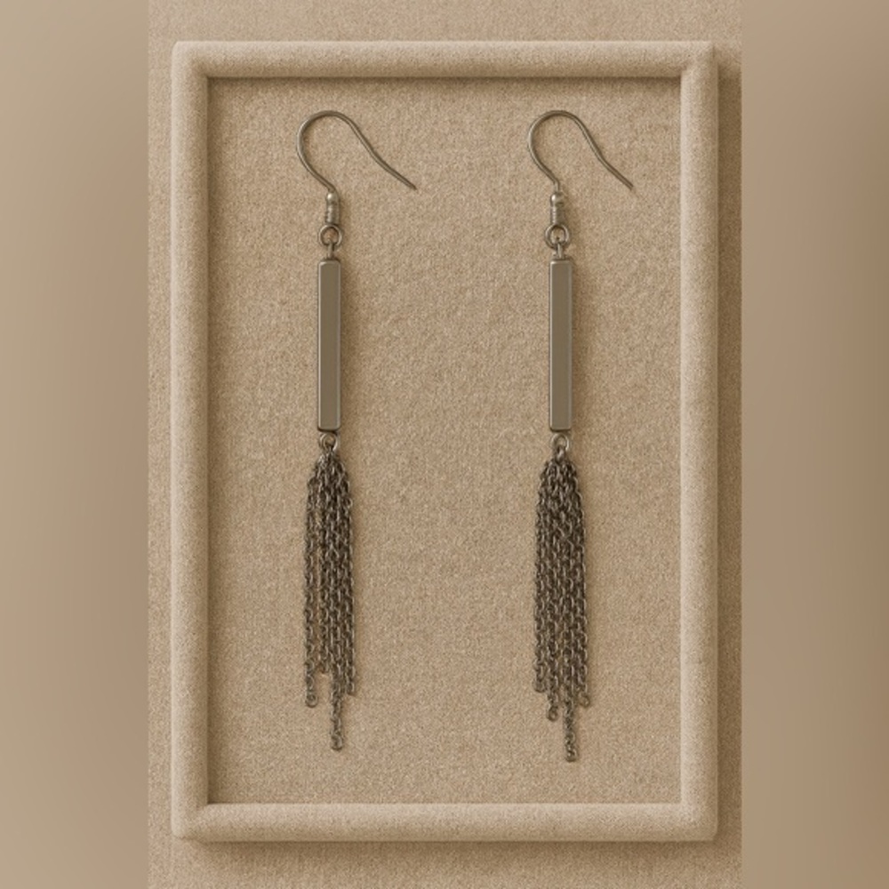 Premier Designs INTO THE SWING Black Tassel Fishhook Earrings NWC 3.5" #427